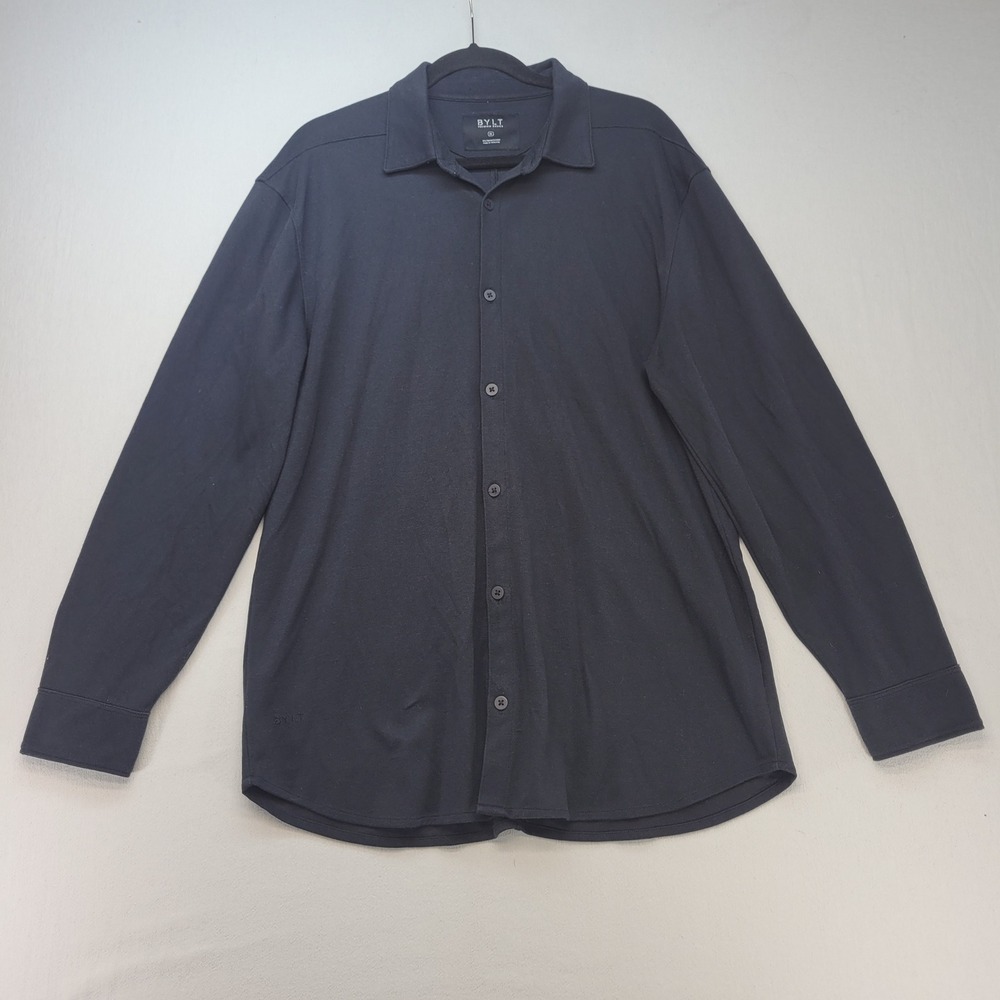 BYLT Button Down Shirt Mens XL Black Long Sleeve Premium Basics Pique Knit